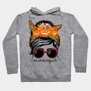 Lunch Lady Messy Bun Spooky Pumpkin Orange Halloween Costume Hoodie